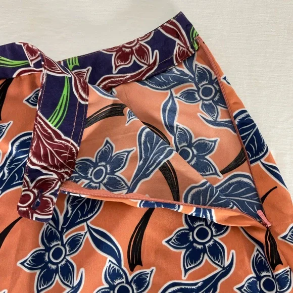 Topshop Floaty Short Orange w/Blue Floral Design Side Zipper Scalloped Hem Sz 4 - Picture 12 of 14
